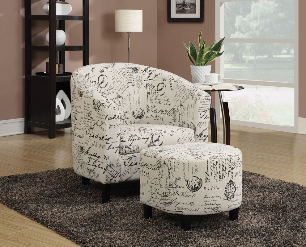 Accent chair and ottoman set in print fabric by Coaster