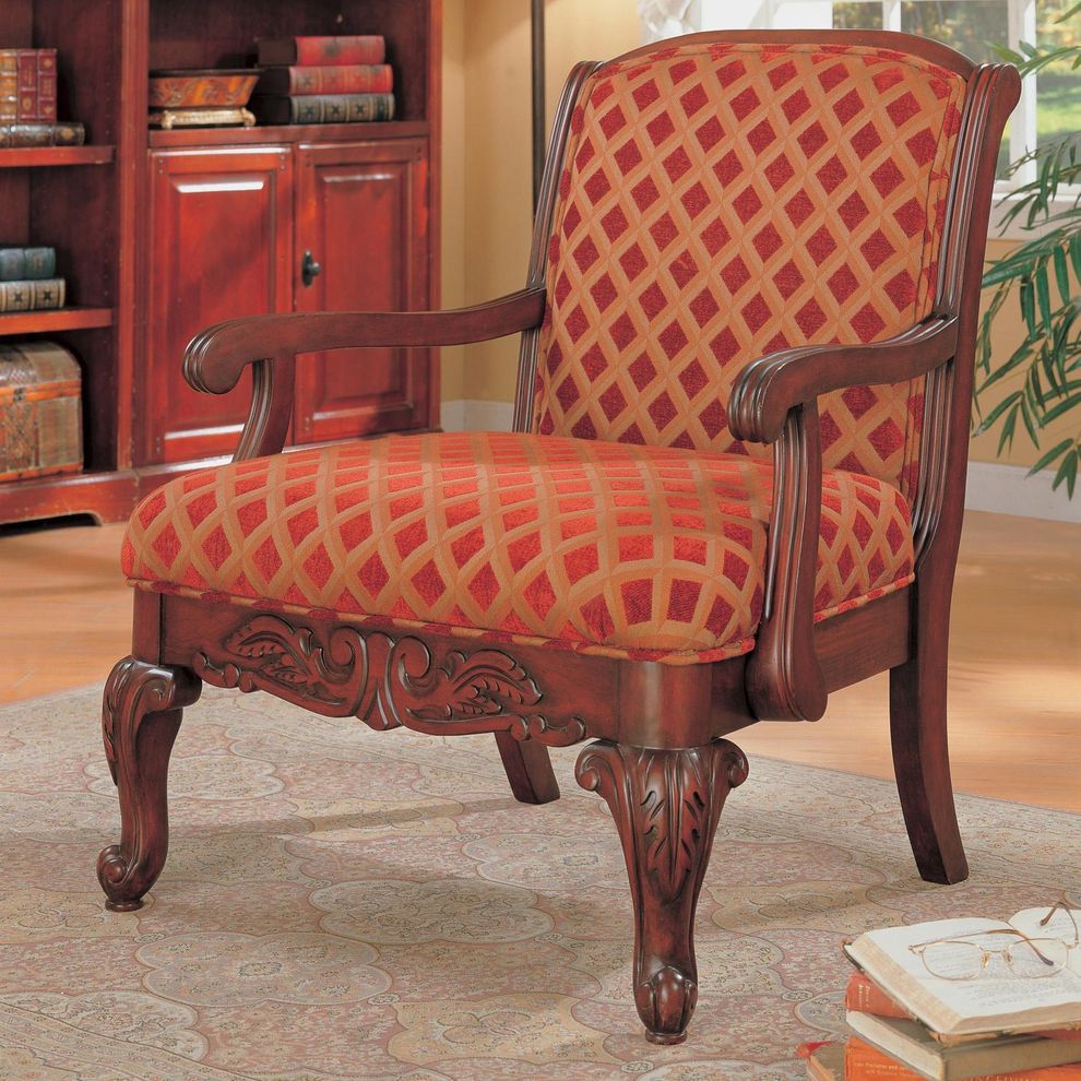 Royal style traditional accent chair in red fabric by Coaster