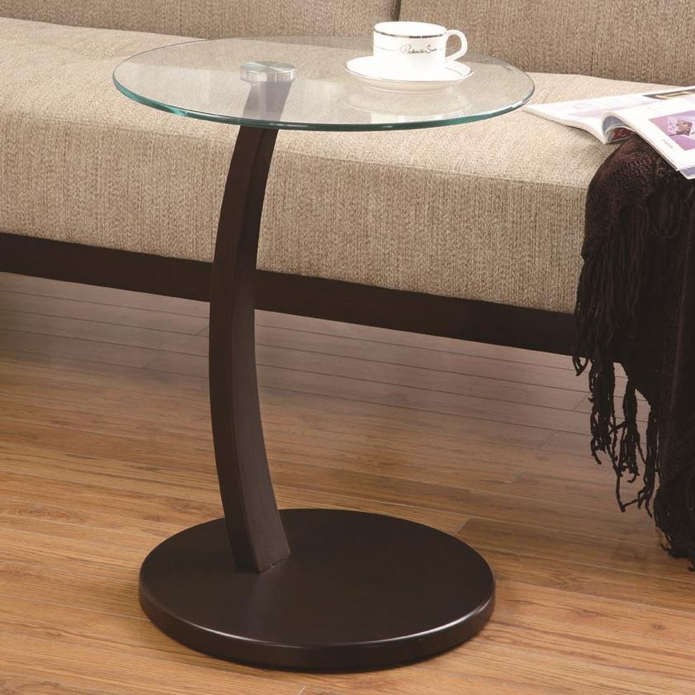 Cappuccino / round glass top accent table by Coaster
