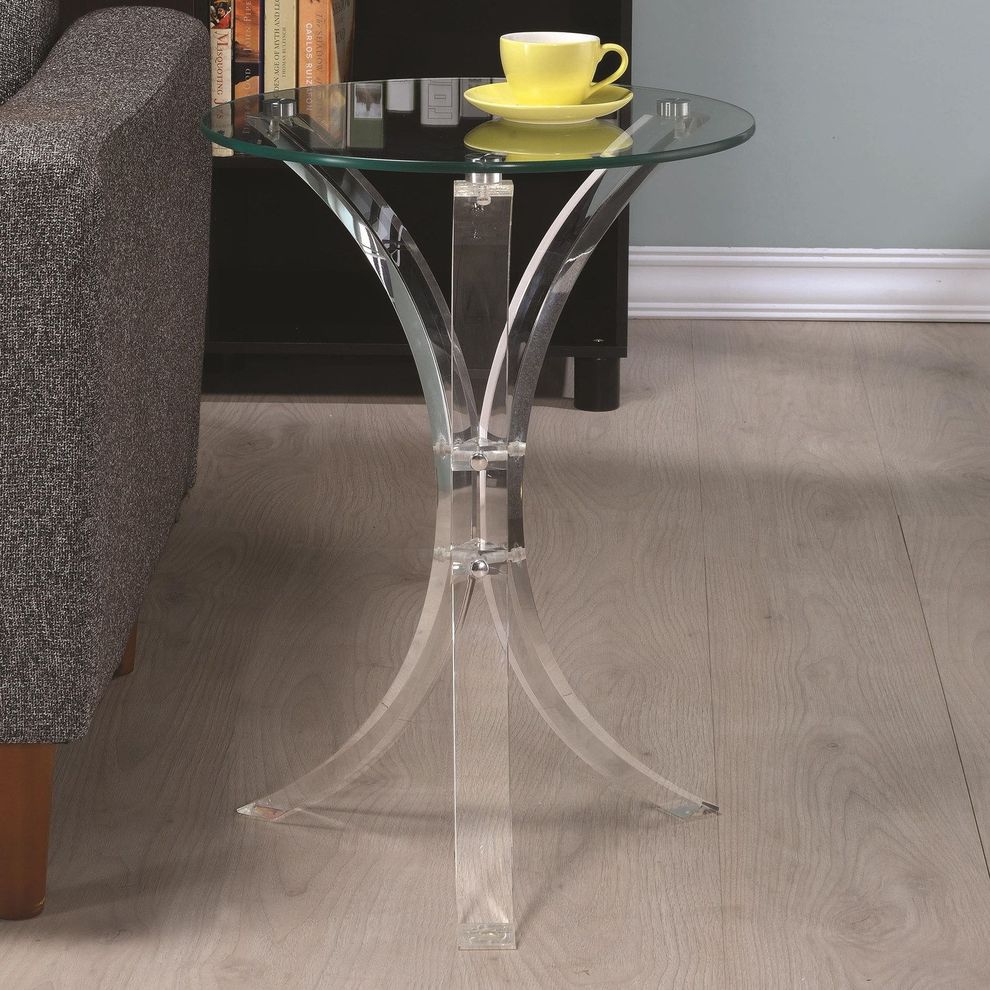 Round glass top accent table w/ acrylic legs by Coaster