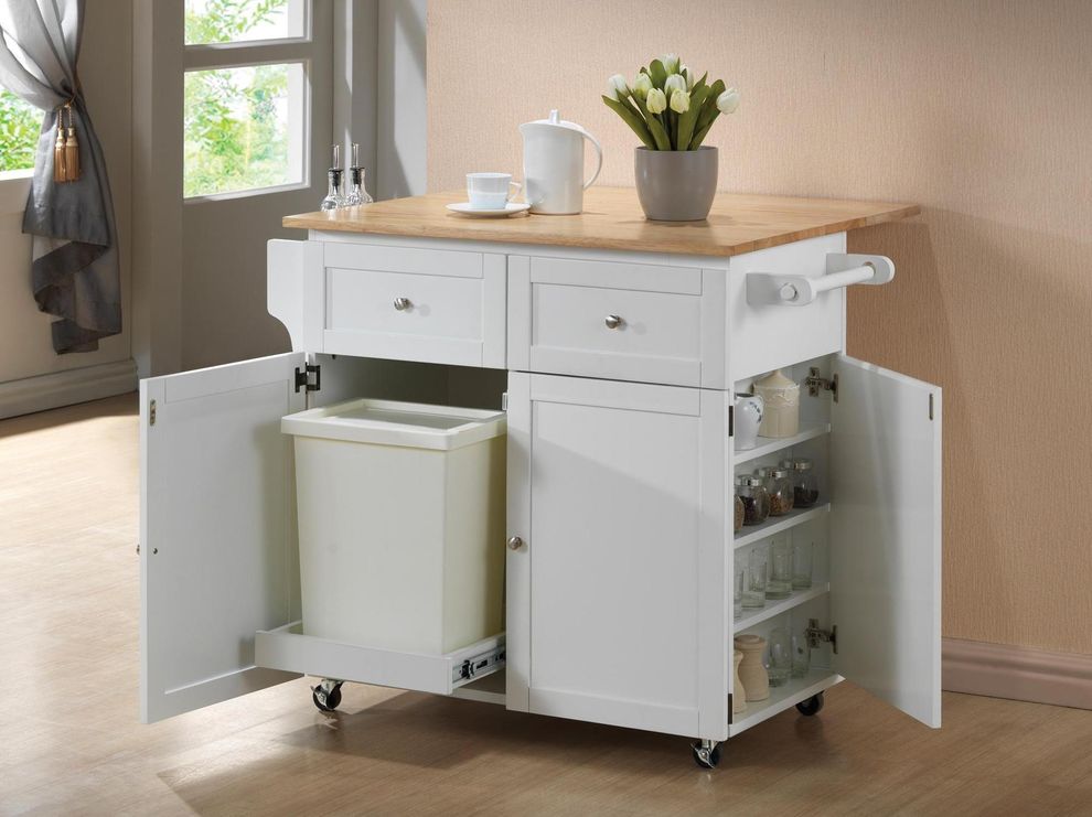 Kitchen cart w/ leaf, trash compartment, & spice rack by Coaster
