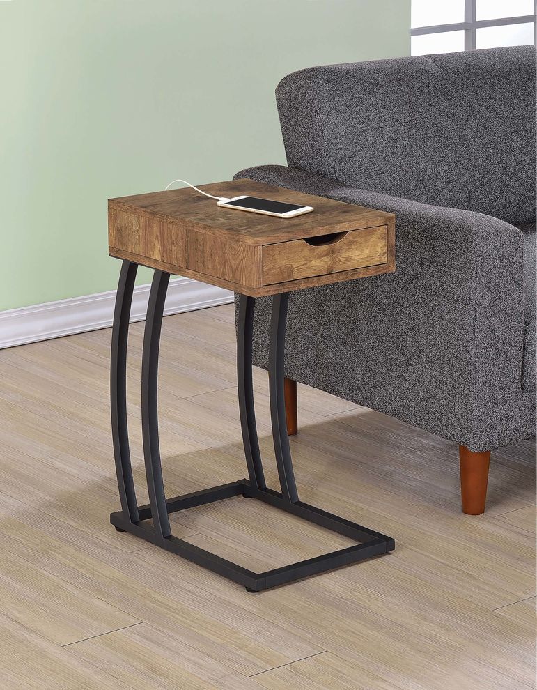 Industrial antique nutmeg accent table by Coaster