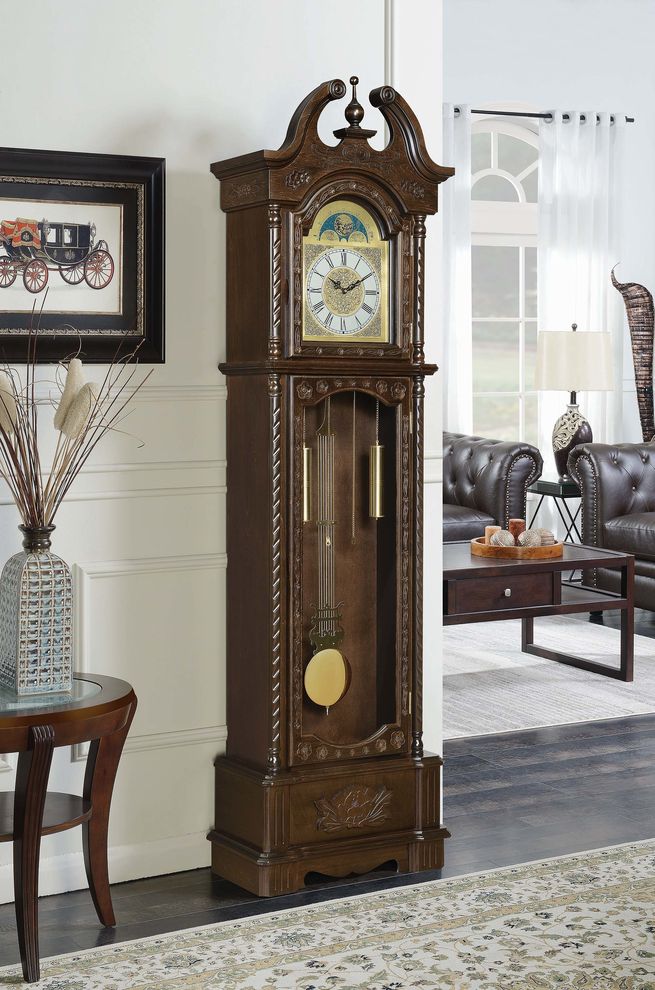 Traditional brown grandfather clock by Coaster