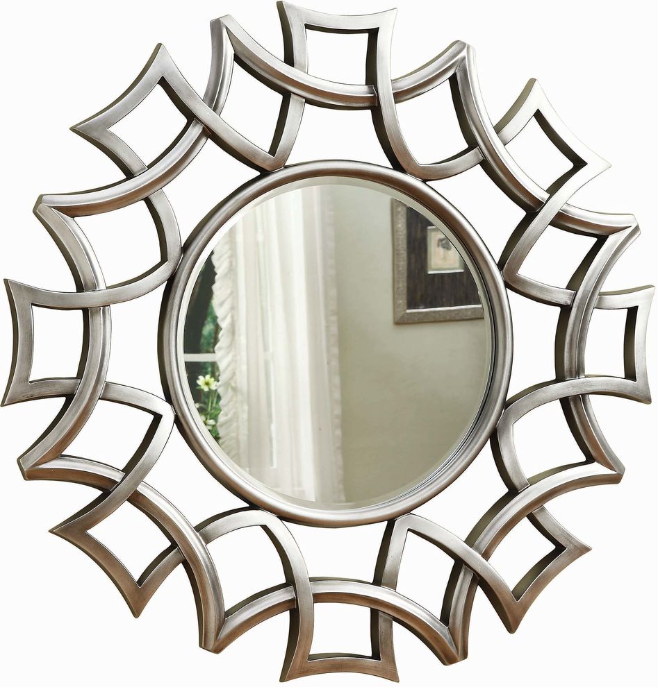 Transitional silver accent mirror by Coaster