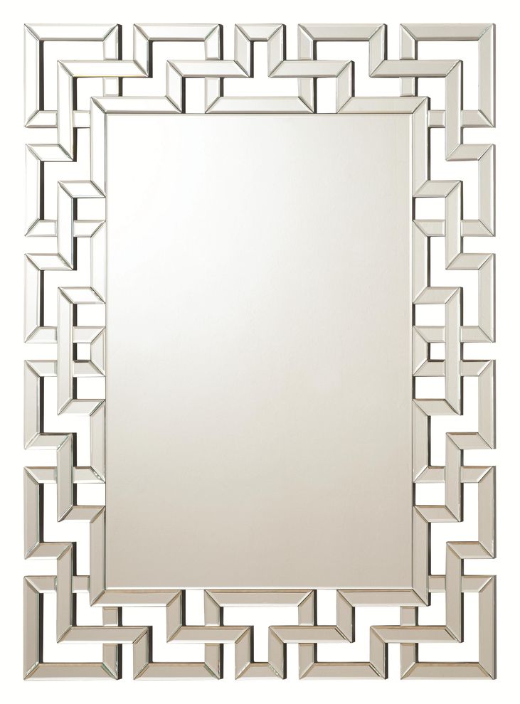 Transitional frameless greek key mirror by Coaster