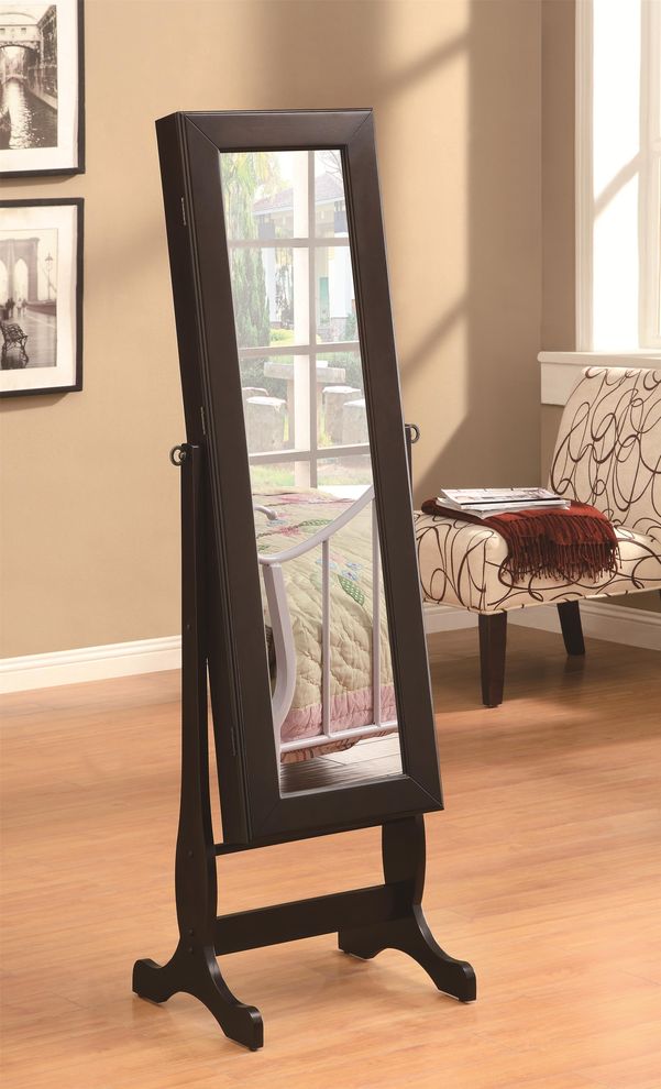 Transitional cappuccino cheval mirror and jewelry armoire by Coaster
