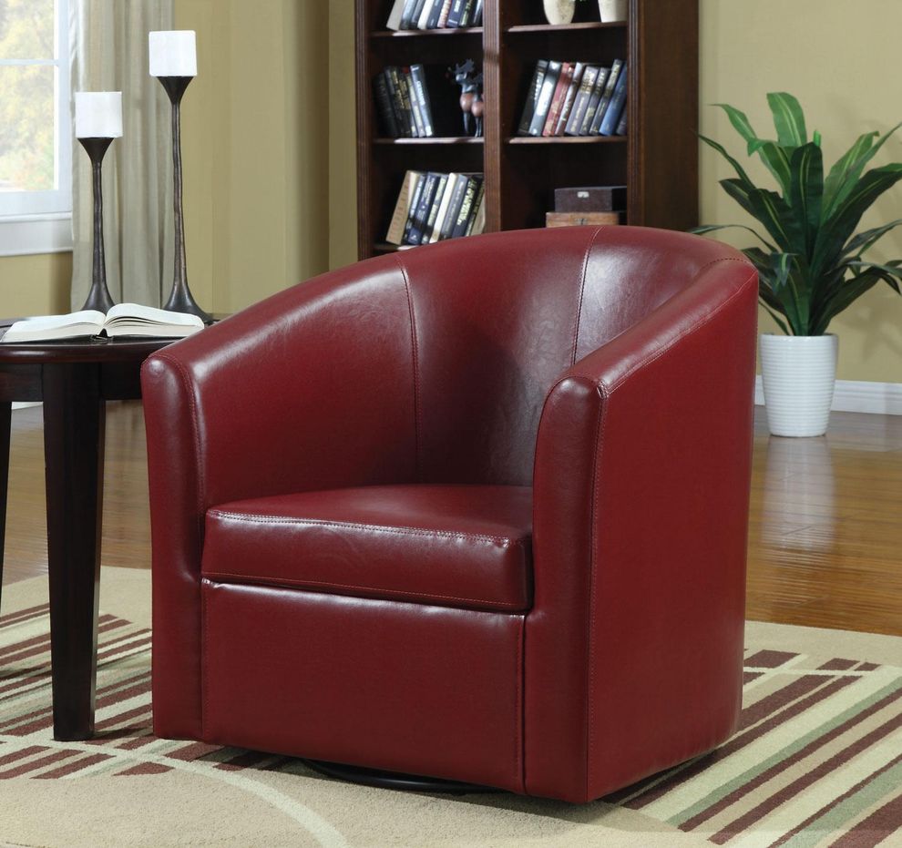 Deep red leather accent swiwel chair by Coaster