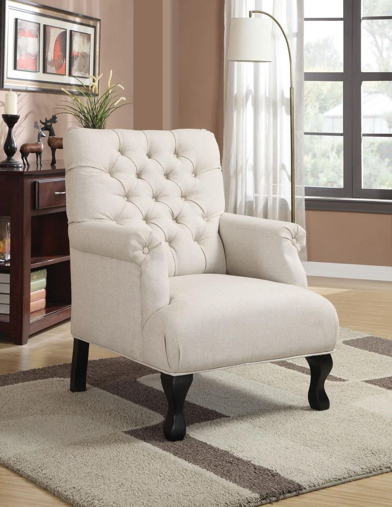 Traditional oatmeal fabric button-tufted accent chair by Coaster