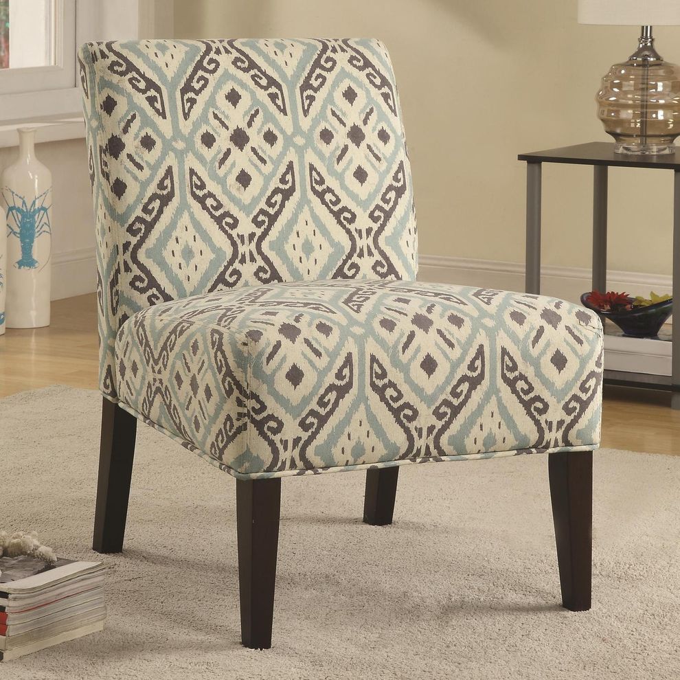 Beige/brown/blue printed fabric chair by Coaster