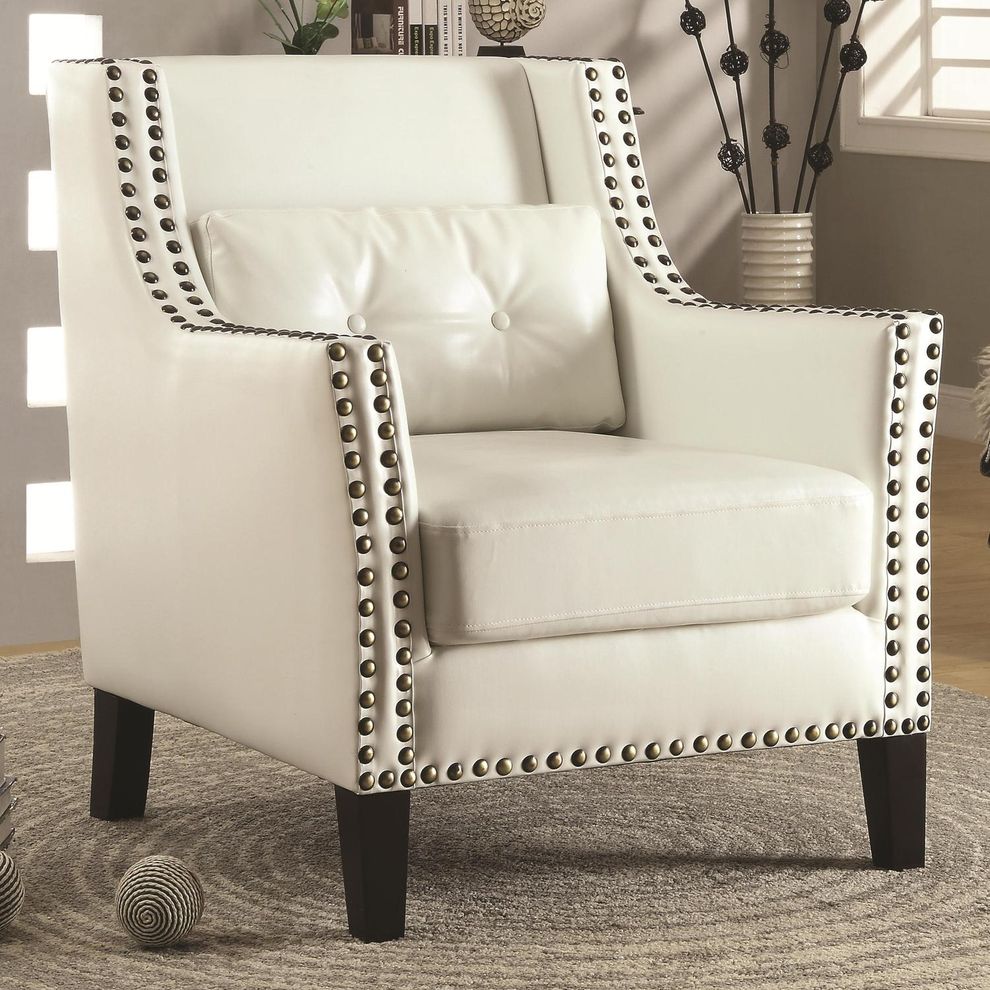 Modern accent chair in white w/ nailhead trim by Coaster