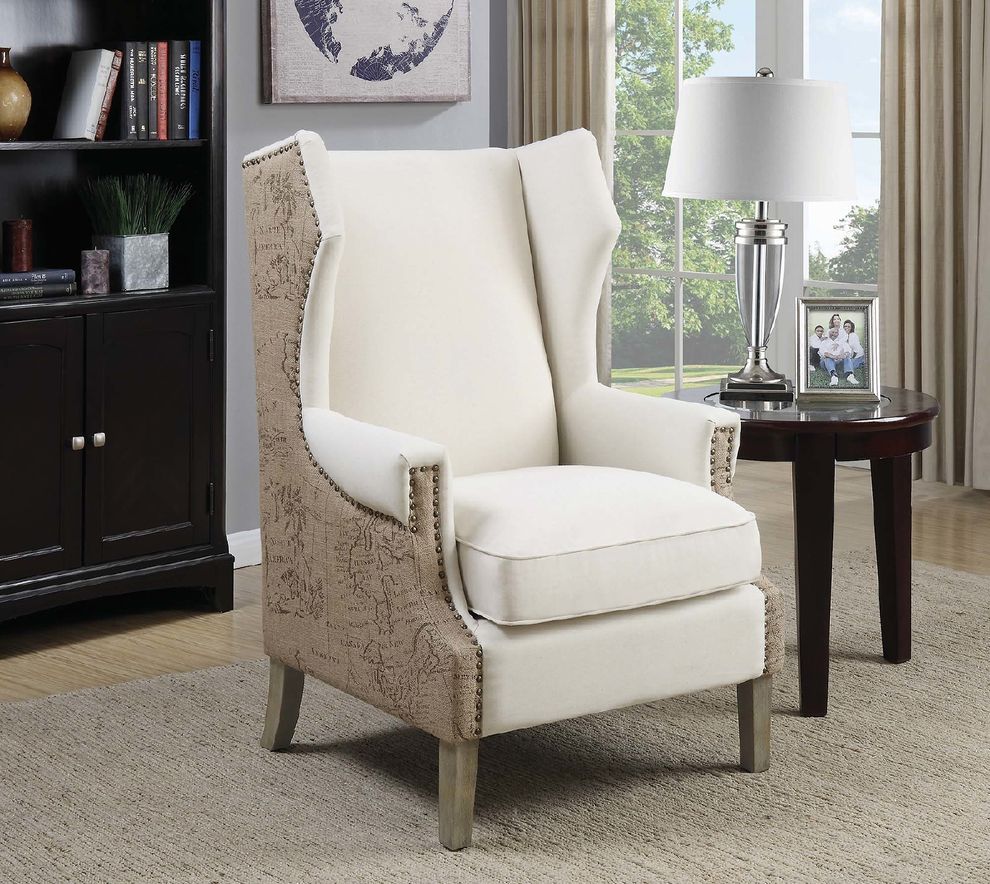 Traditional cream accent chair with vintage print by Coaster