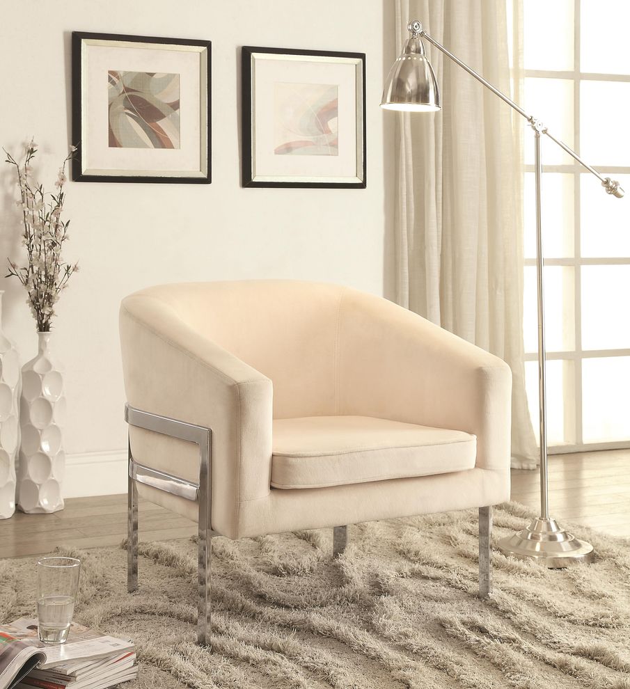 Velvet fabric chream/metal modern accent chair by Coaster