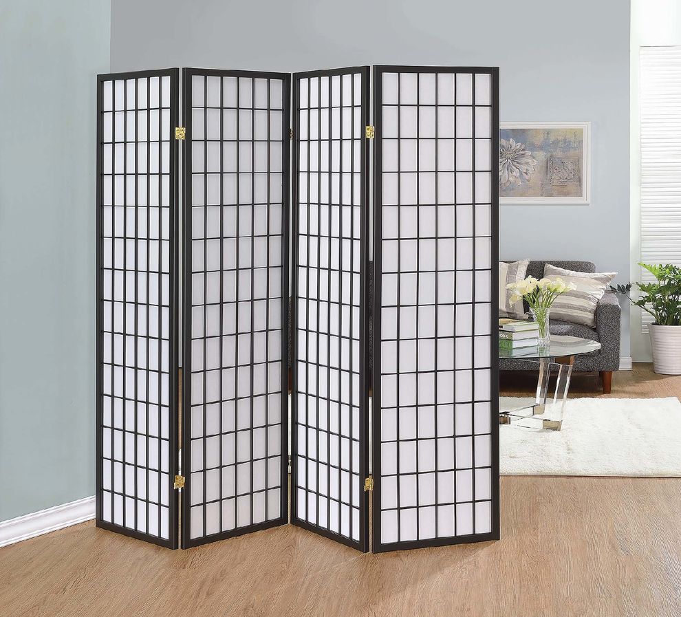 Dark grey four panel folding screen by Coaster