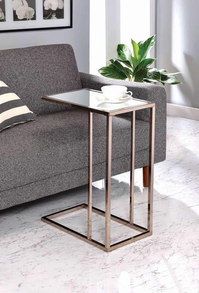 Contemporary chocolate chrome and white snack table by Coaster
