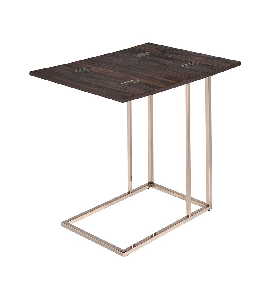 Contemporary chocolate chrome and chestnut snack table by Coaster