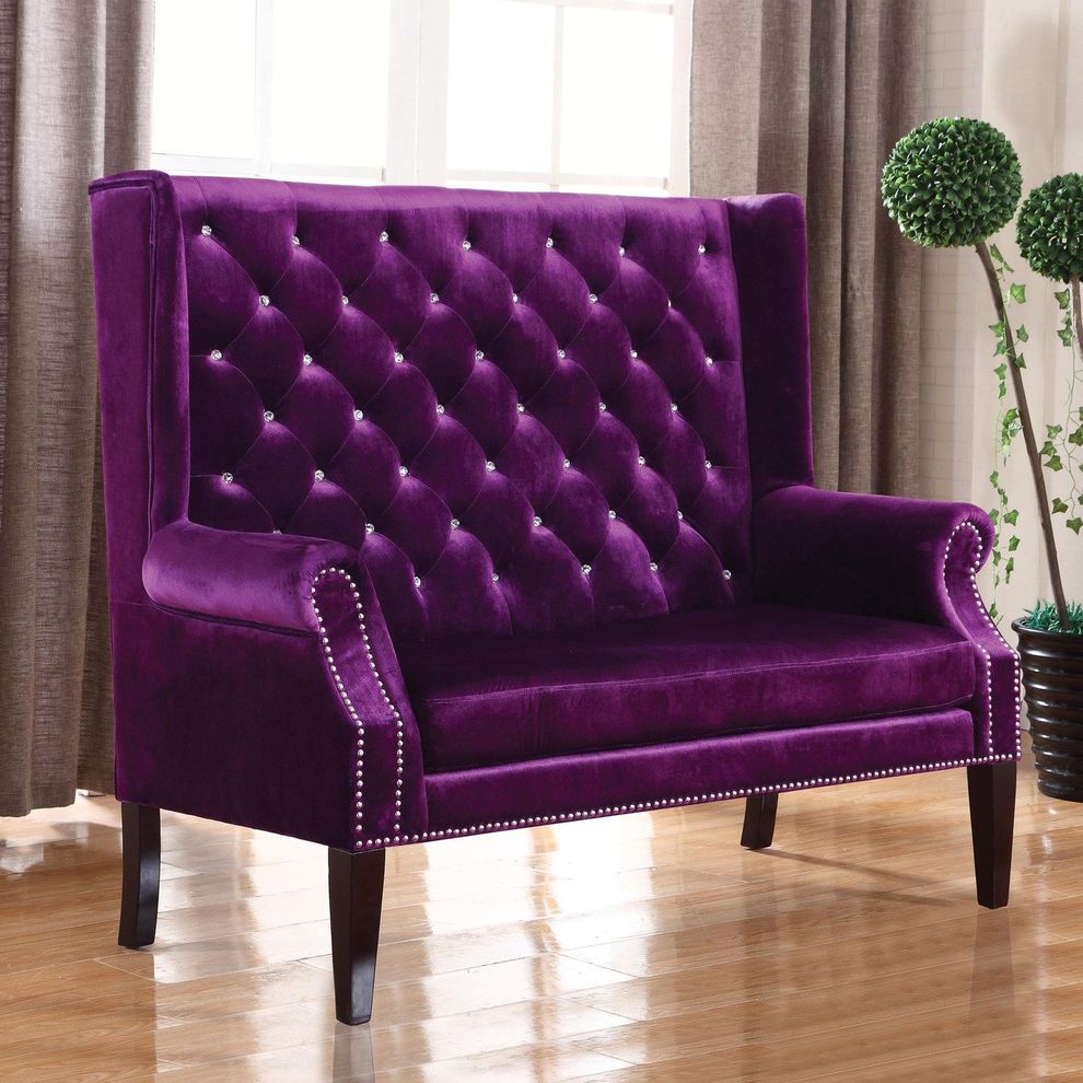 Purple tufted high back settee by Coaster