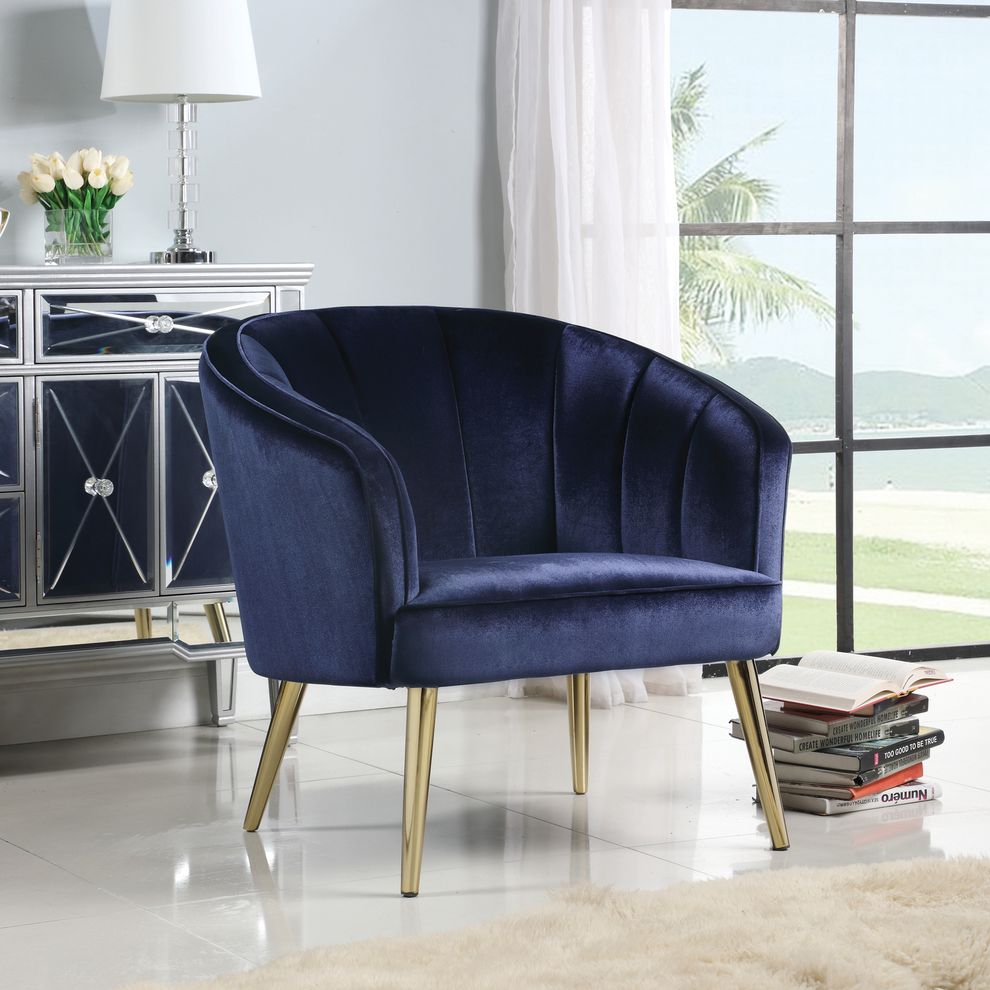 Gold legs / blue velvet elegant accent chair by Coaster