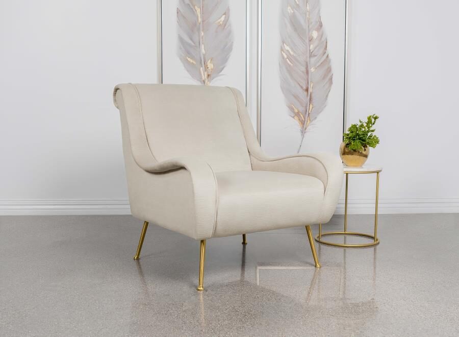 Upholstered saddle arms accent chair stone and gold by Coaster