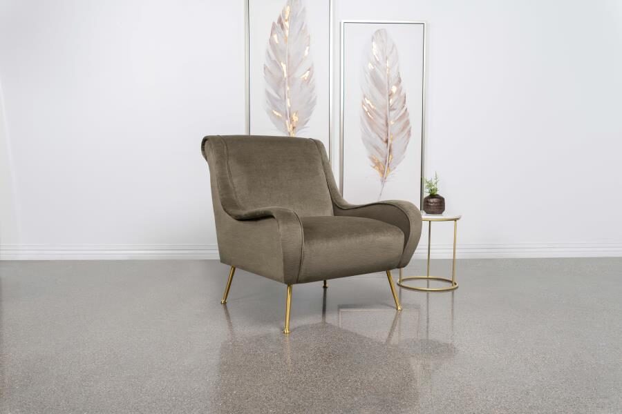 Upholstered saddle arms accent chair truffle and gold by Coaster