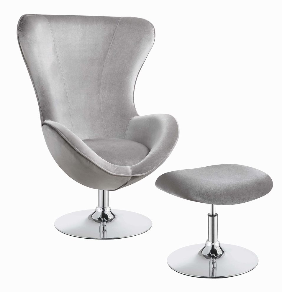 Contemporary grey and chrome chair and ottoman by Coaster