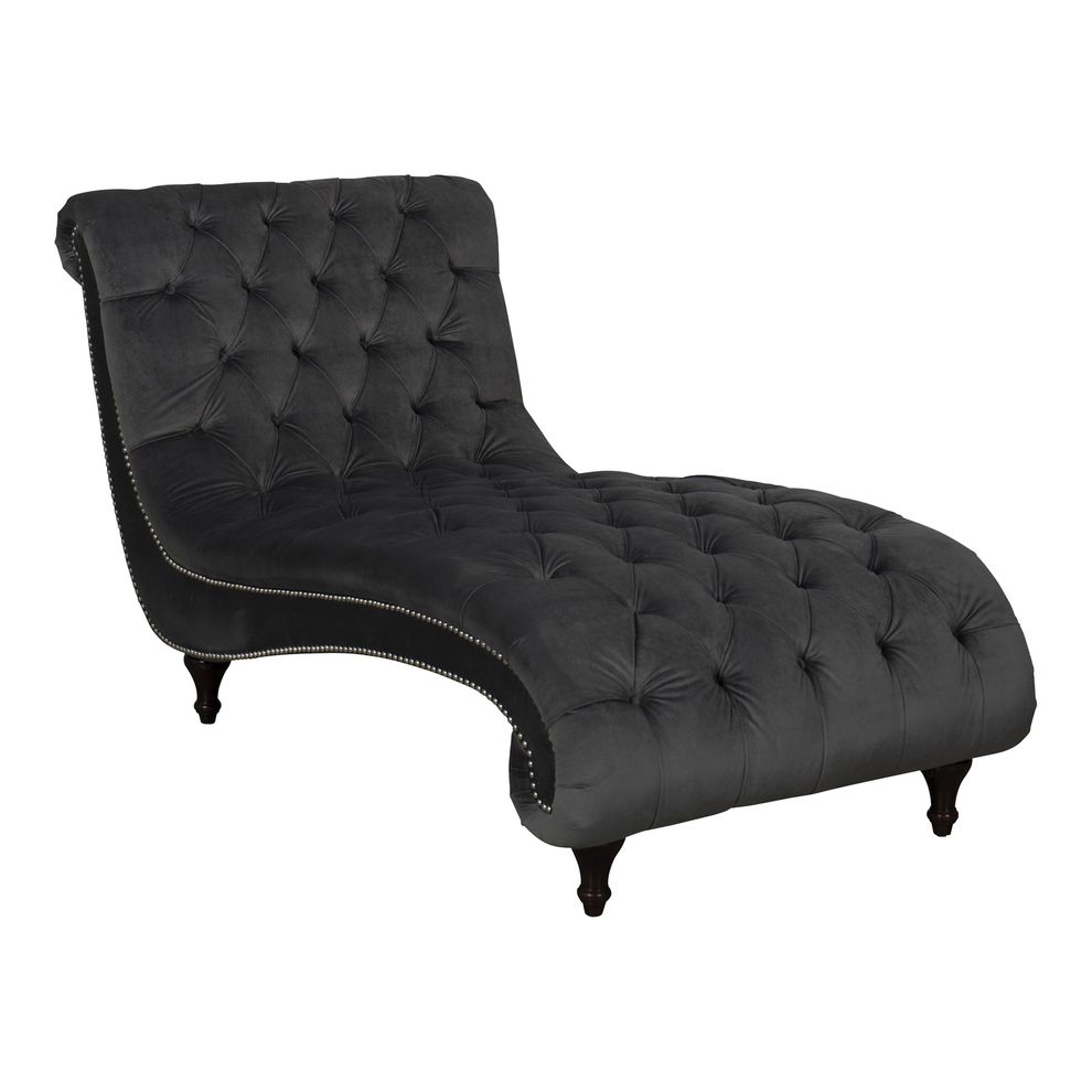 Charcoal velvet tufted chaise lounger chair by Coaster