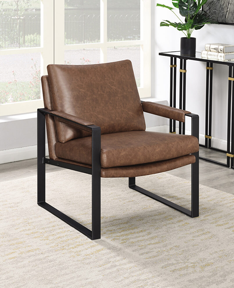 Upholstered accent chair with removable cushion umber brown and gunmetal by Coaster