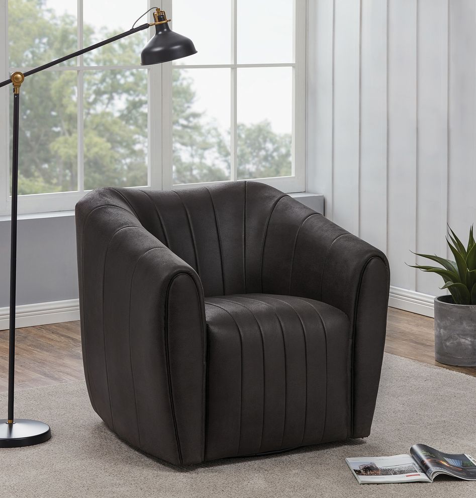 Vertical channel tufting club brown swivel chair by Coaster