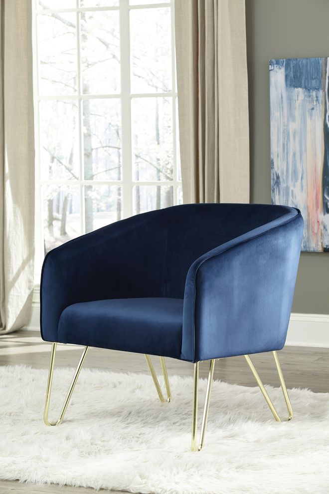 Tender blue velvet accent chair with gold metal legs by Coaster