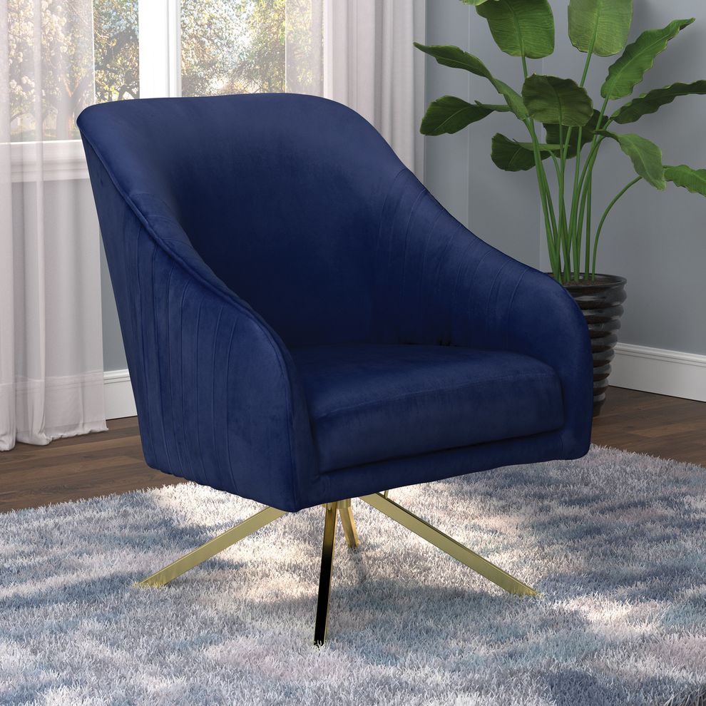 Gold legs accent chair in navy blue velvet by Coaster