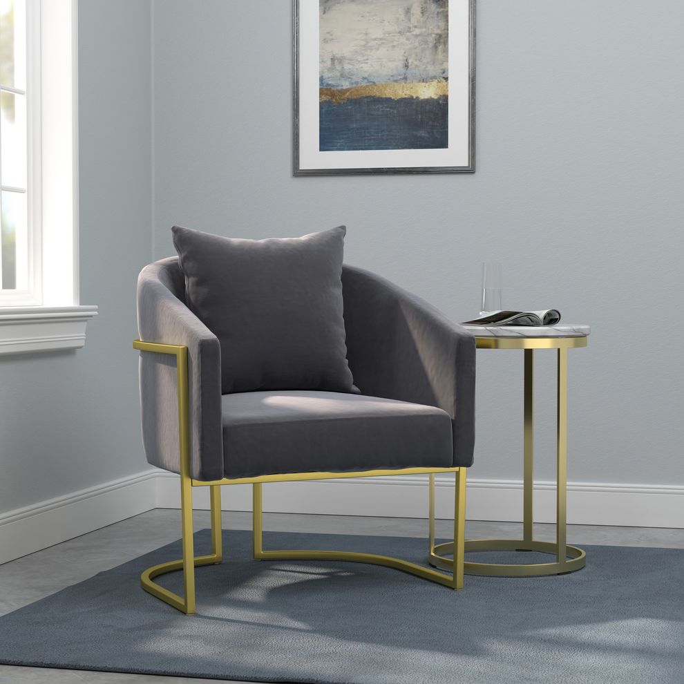 Elegant barrel style chair in gray velvet by Coaster
