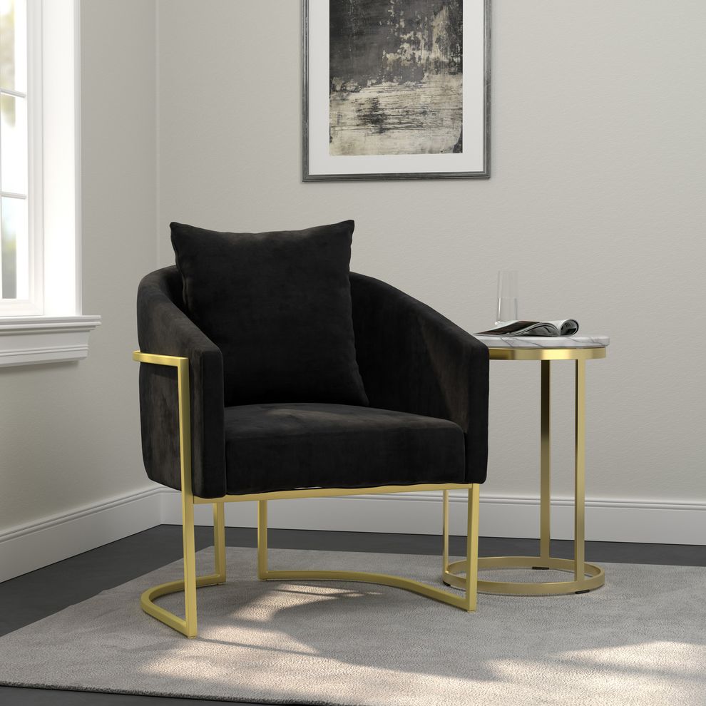 Elegant barrel style chair in black velvet by Coaster