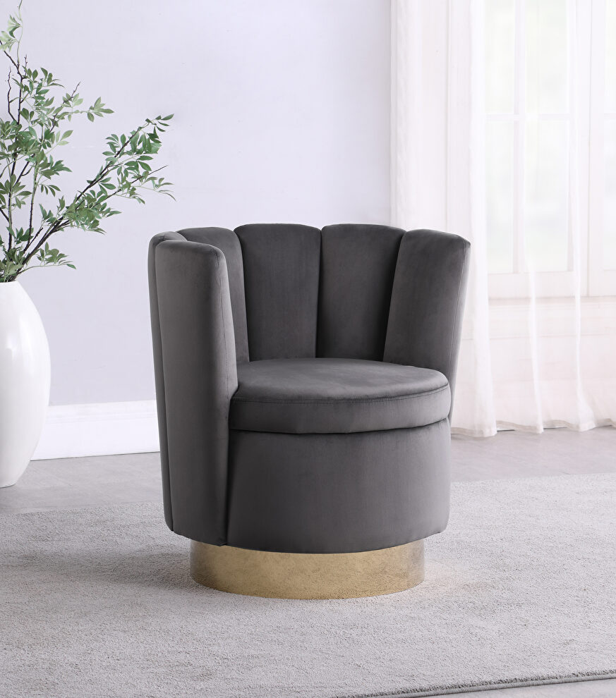 Soft luxurious gray velvet swivel chair by Coaster