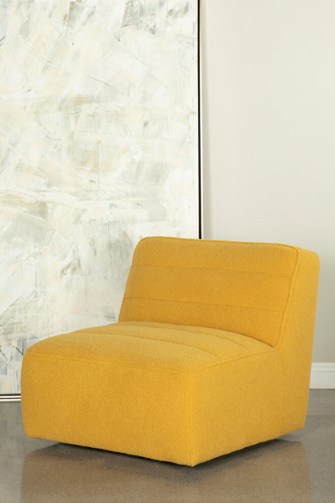 Mustard faux sheep skin upholstery swivel armless chair by Coaster