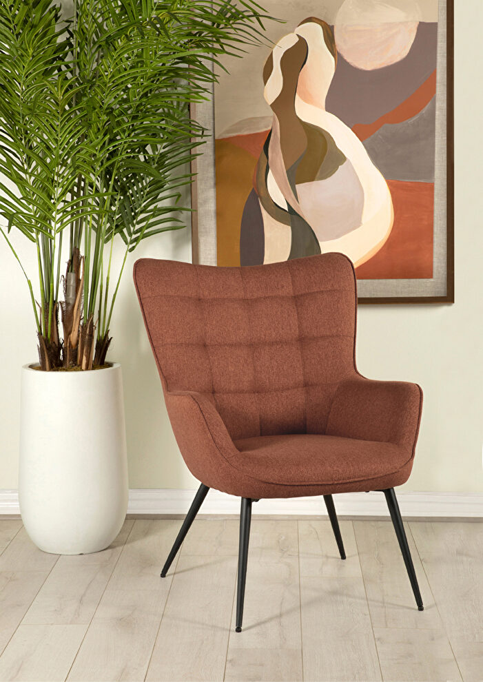 Rust woven fabric upholstery flared arms accent chair with grid tufted by Coaster