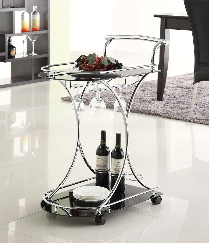 Chrome and black serving cart by Coaster