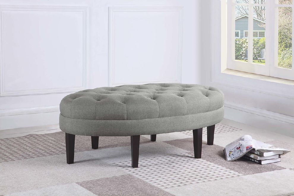 Gray linen like fabric tufted ottoman by Coaster