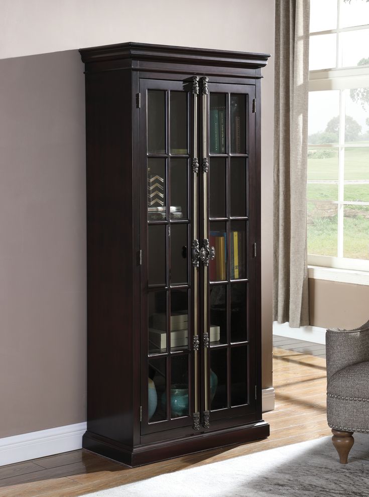 Tall cabinet in cappuccino / glass doors by Coaster