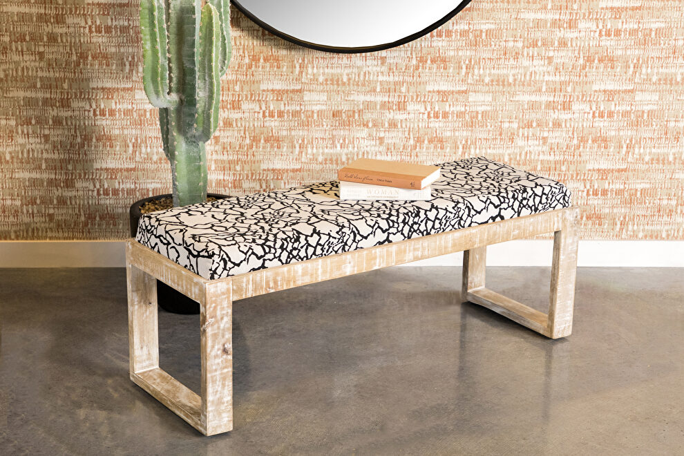 Unique accent bench crafted with solid wood in a white distressed look by Coaster