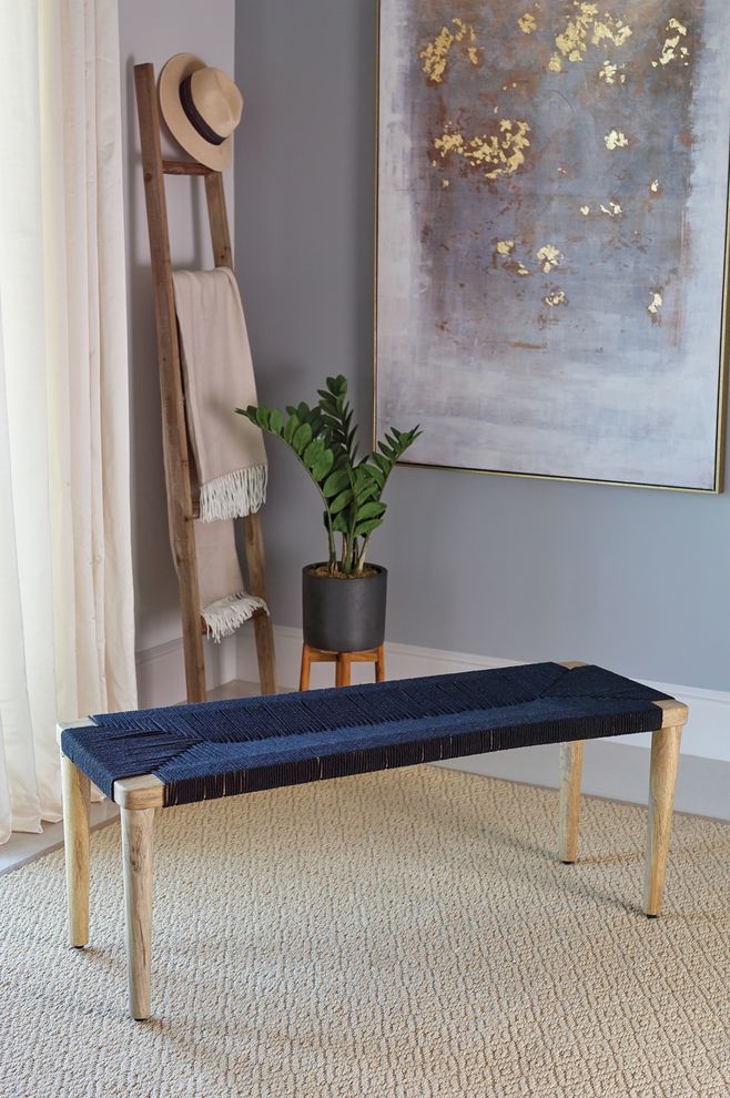 Mango natural wood / cotton rope bench by Coaster