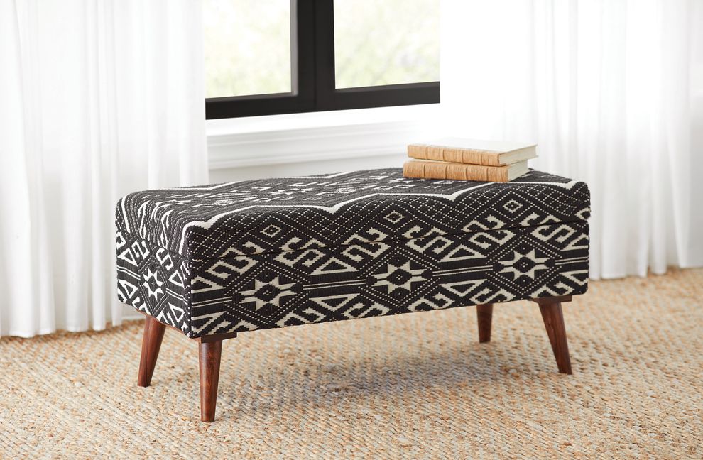 Black / white woven cotton bench / ottoman by Coaster