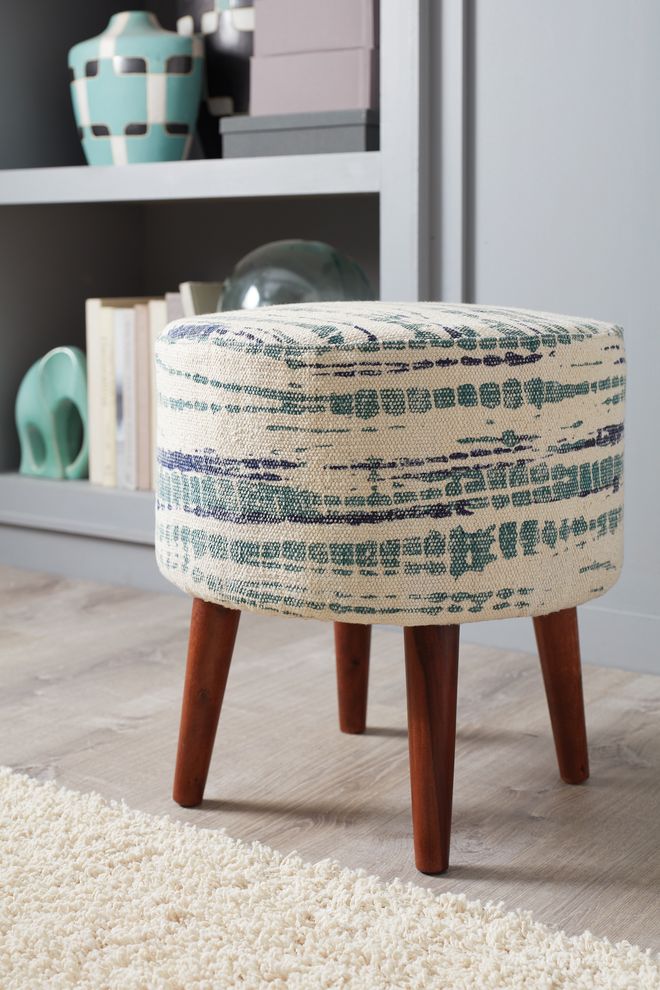 Accent stool in blue / white cotton fabric by Coaster