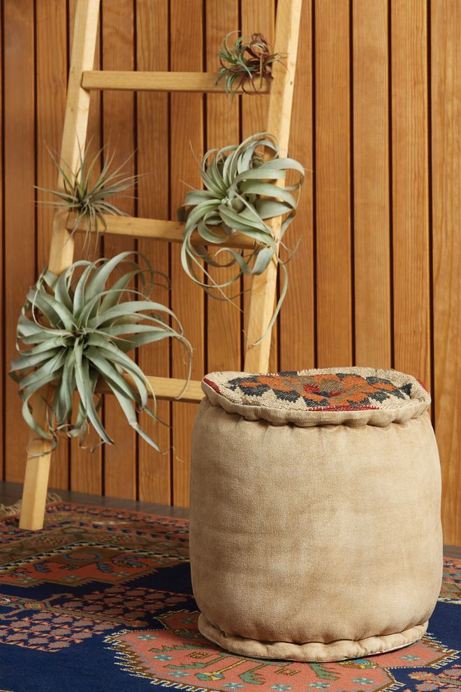 Accent stool in woven wool / jute / canvas by Coaster