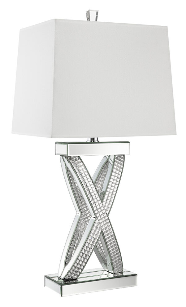 White and mirror finish table lamp with square shade by Coaster