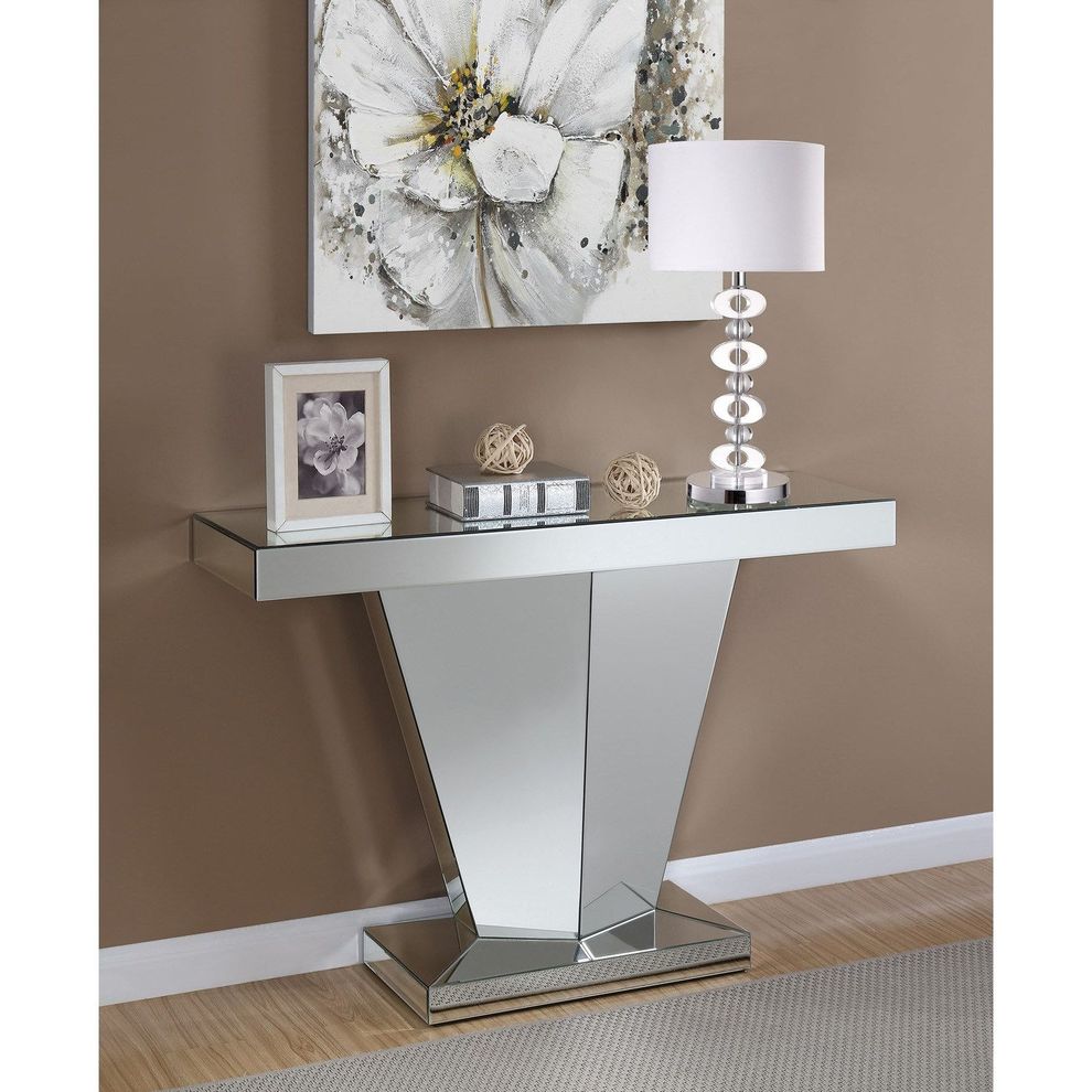 Mirrored glass console table by Coaster