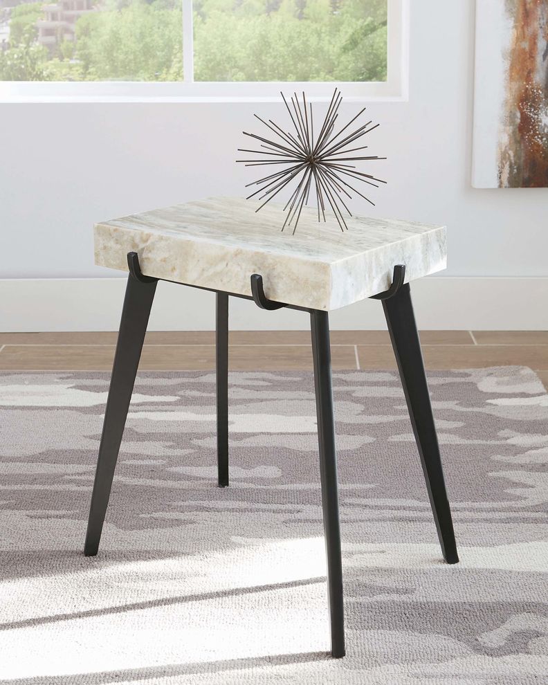 Contemporary white marble accent table by Coaster