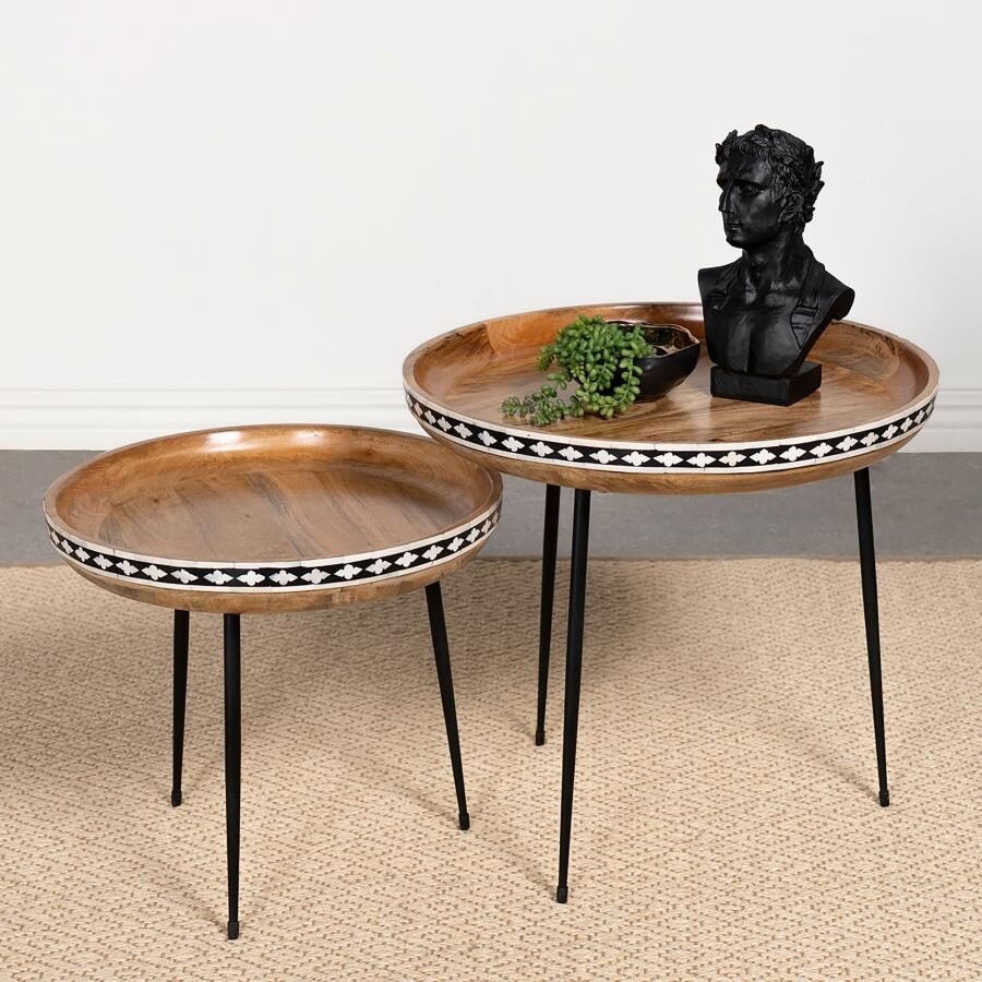 2-piece round nesting table natural and black by Coaster