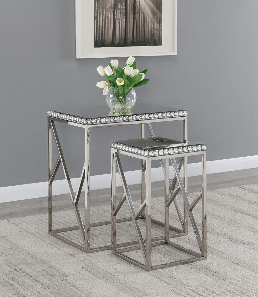 2pcs nesting tables w/ gemstones in chrome by Coaster