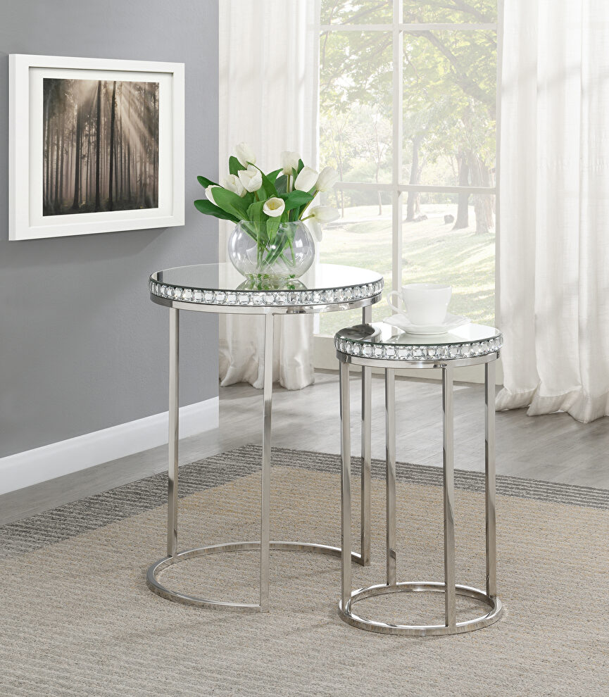 2pcs nesting tables in round shape w/ gemstones by Coaster