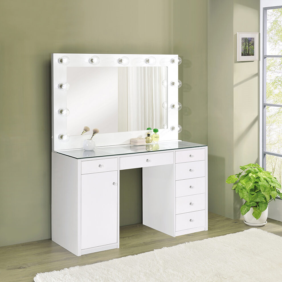 Modern white finish vanity table by Coaster