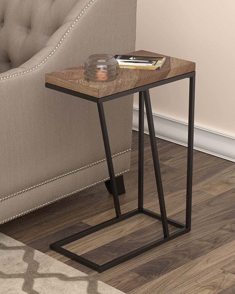 Rustic tobacco herringbone wood finish accent table by Coaster